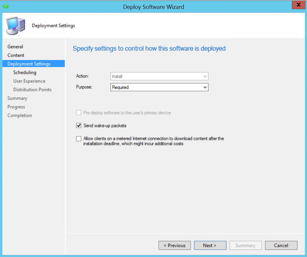 Package - Deployment Settings Deploy Software Wizard