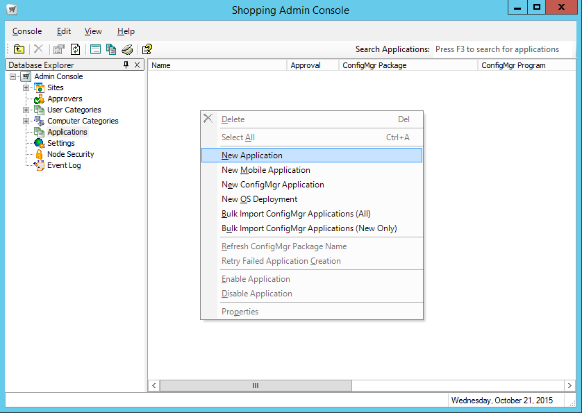 Adding a new non-Configuration Manager application