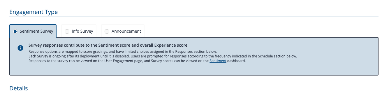 Engagement Type Selection - Sentiment Survey