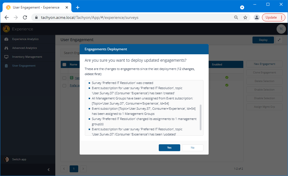 The Policies Deployment popup