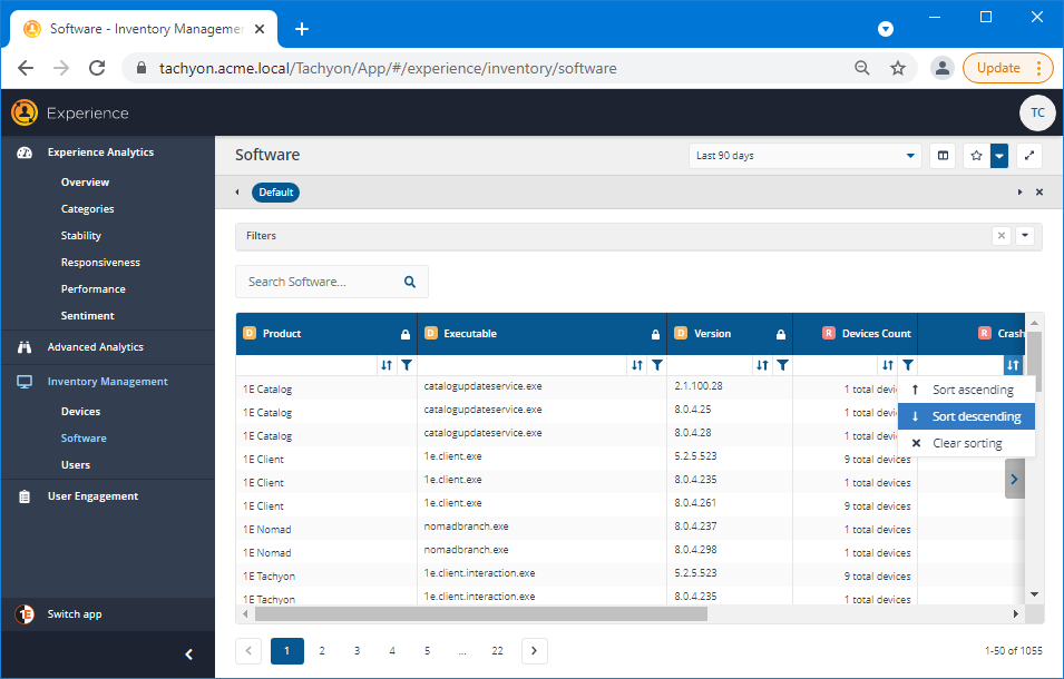 Sorting the Software table on Crashes descending