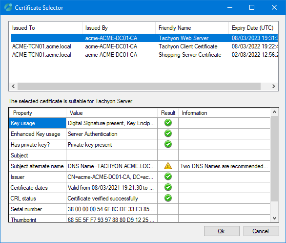 Setup 8.1 - Certificate Selector