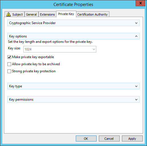 Certificate Properties Type 1 Private Key