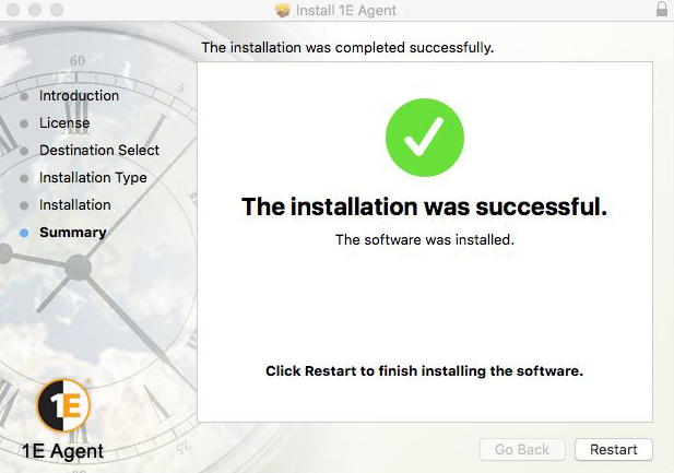 Clicking Restart to complete the installation
