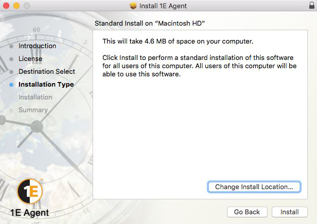 Installing the Mac 1E Agent to its default location