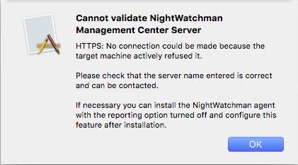 Failure to locate the NightWatchman Management Center Web server