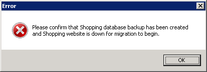 Warning that the Shopping web is still running