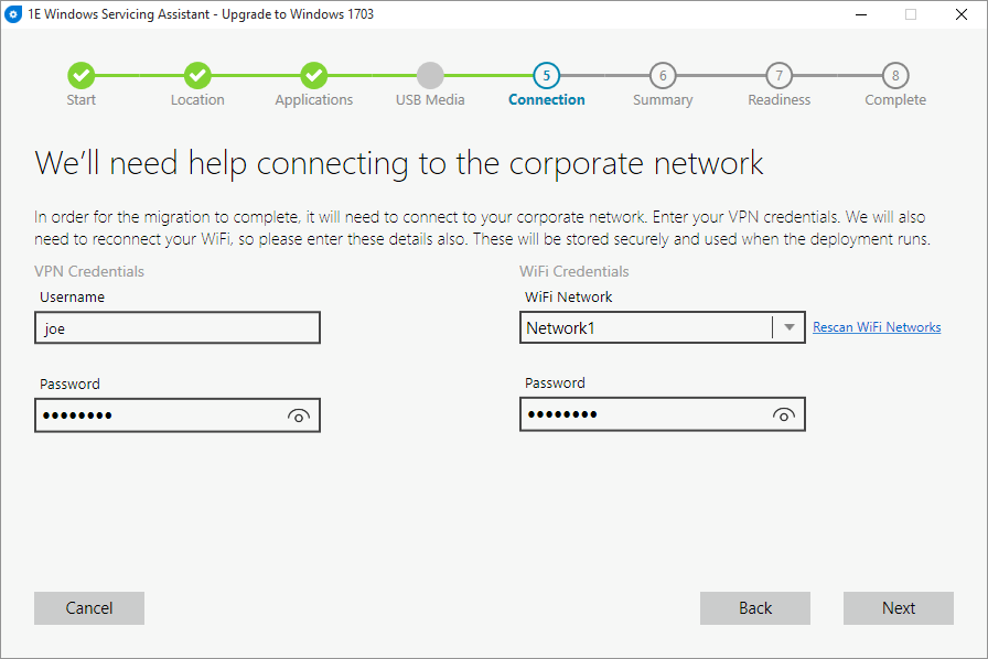 The Connection screen