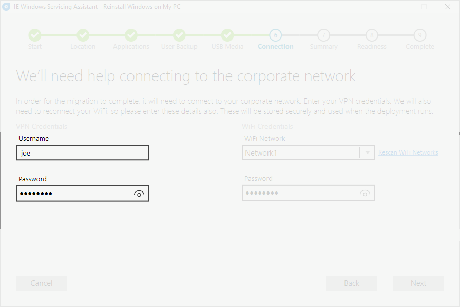 VPN messaging for the Connection screen