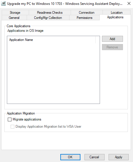 Properties in the Applications tab