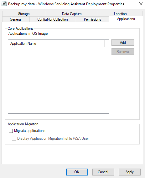 Properties in the Applications tab