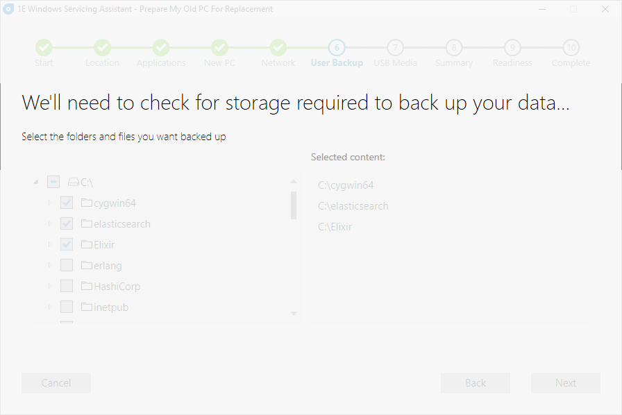 Title, strapline and select content message for the User Backup screen