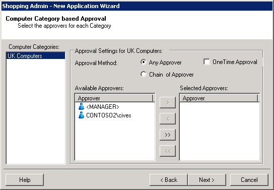Setting the approval type for the computer category