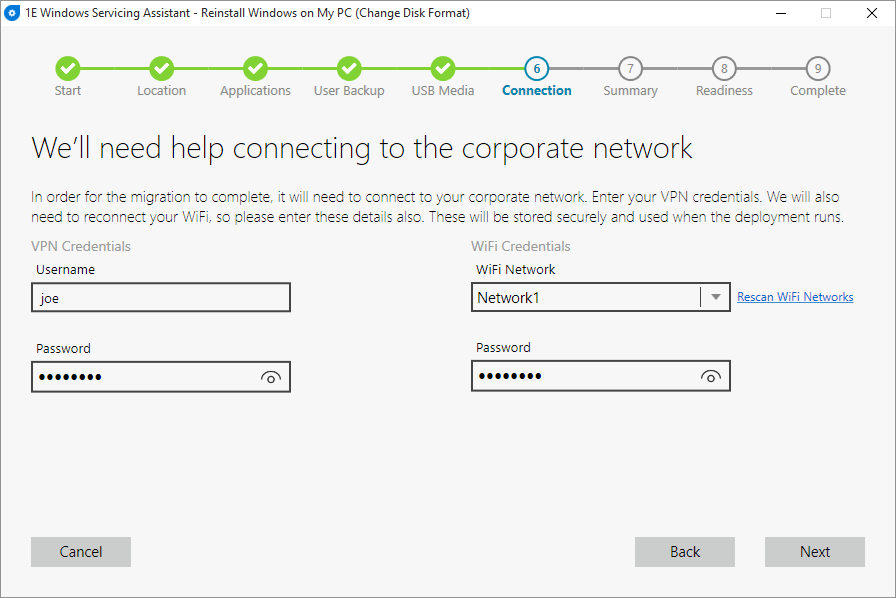 The Connections screen