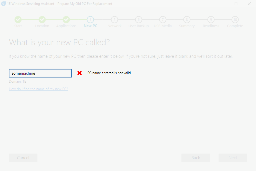 Messaging for the dialog in the New PC screen