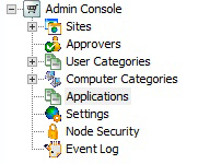 Shopping Admin Console Applications and Event Log nodes