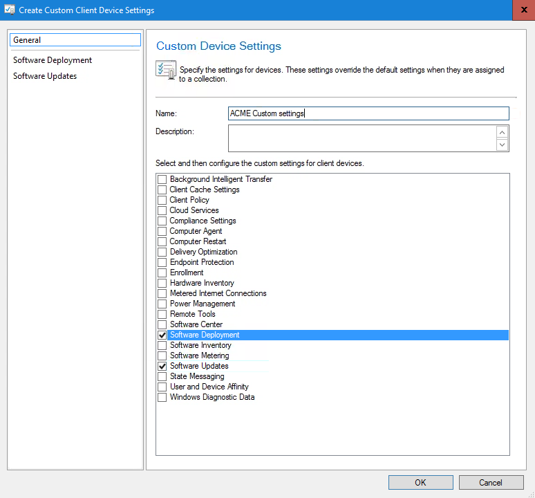 Custom deice settings