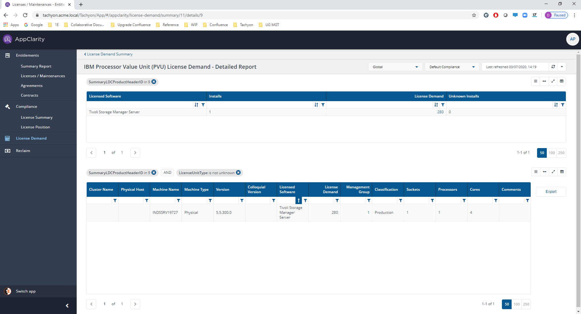 Licenses and Maintenances page