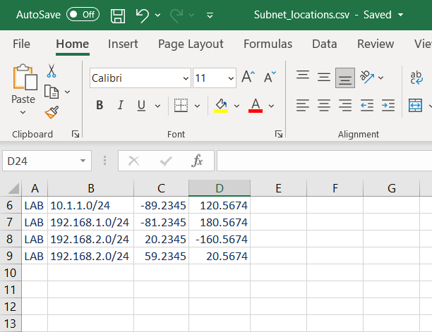 Example Excel CSV file