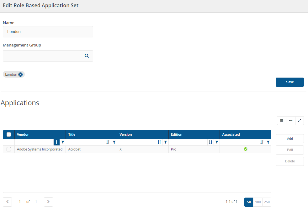 Edit an existing Role Based Application set