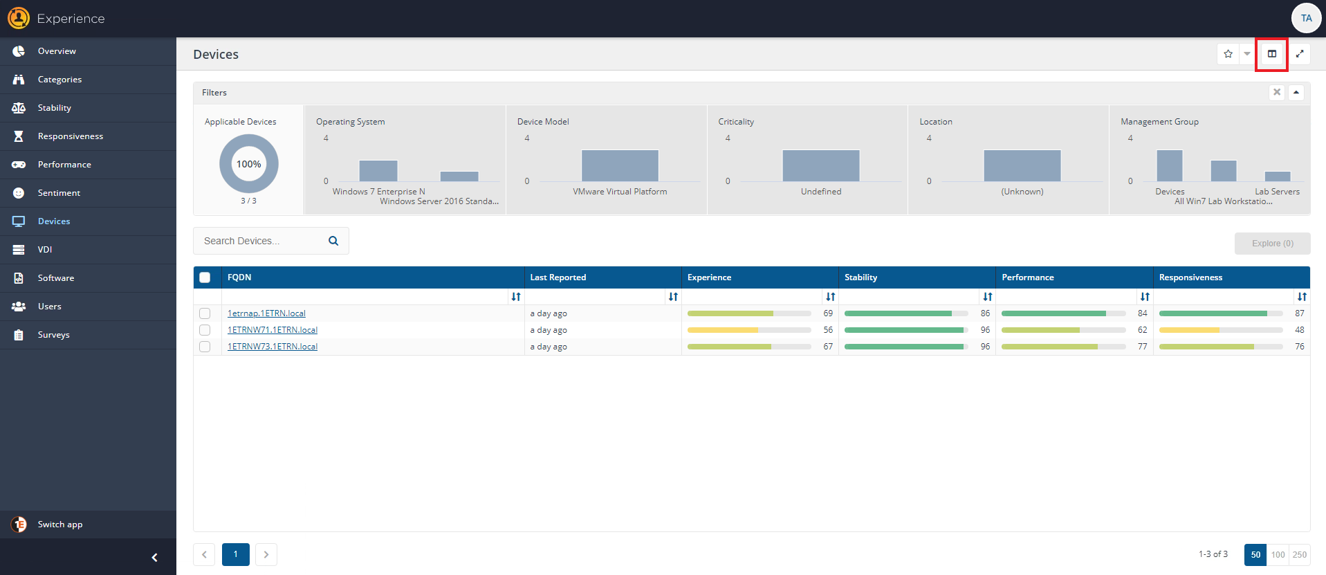 Select Metrics control