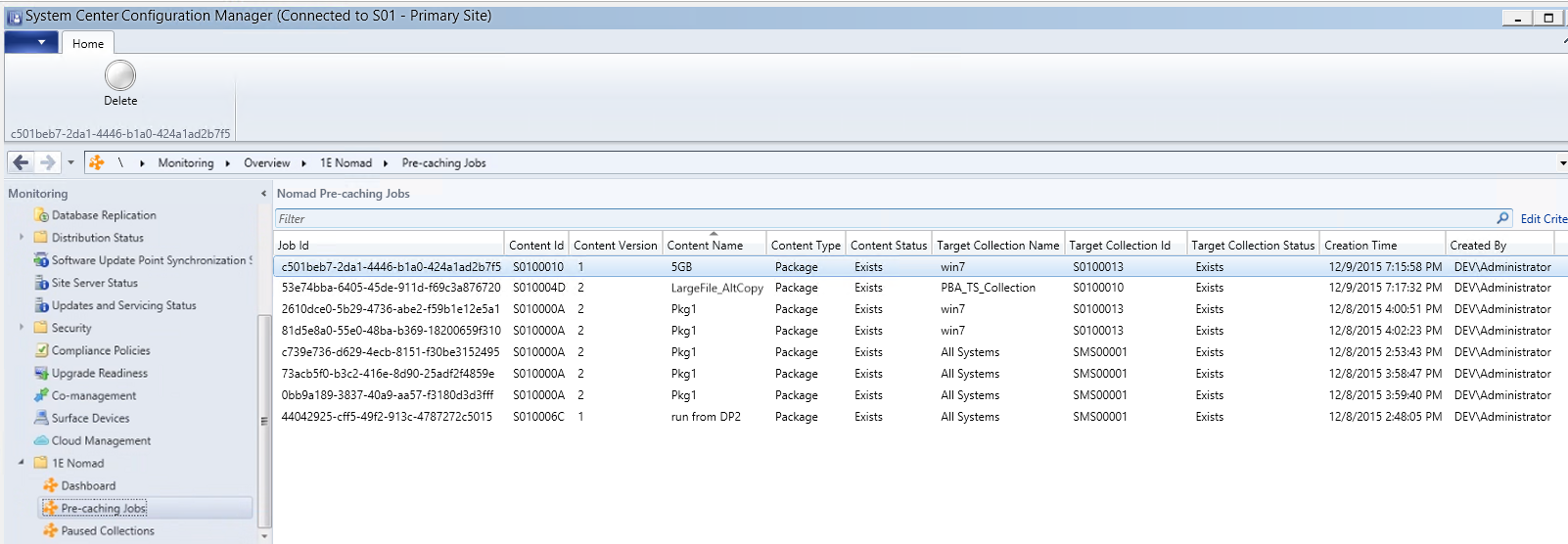 Viewing pre-cached jobs