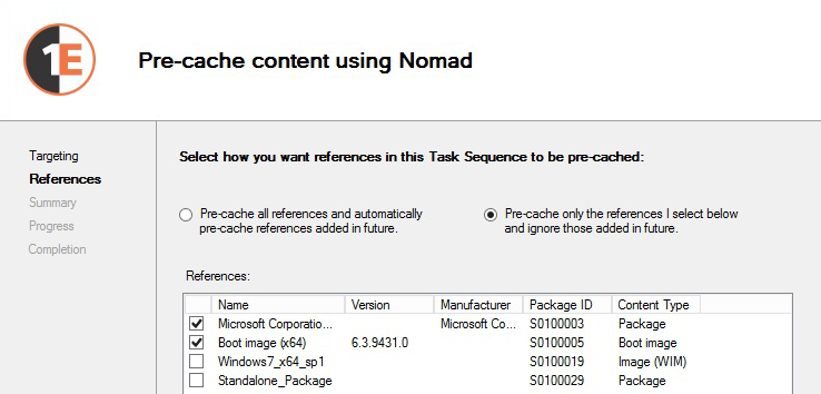 Selectively pre-caching task sequence references