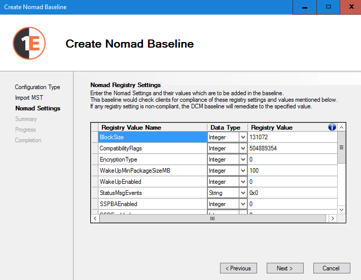 Create Nomad Baseline - Nomad Settings