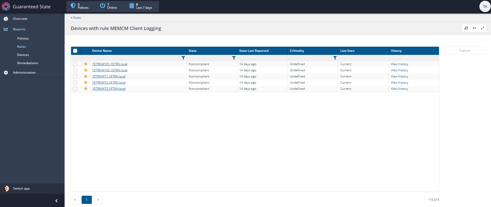 Devices with rule MEMCM Client Client Logging