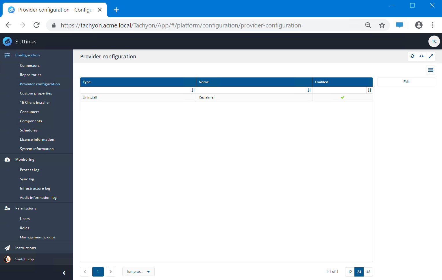 Provider configuration page