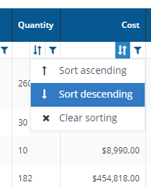 Selecting Sort descending