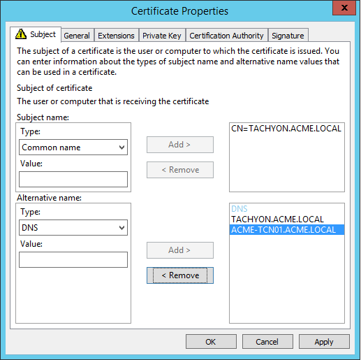 Certificate Properties Type 1