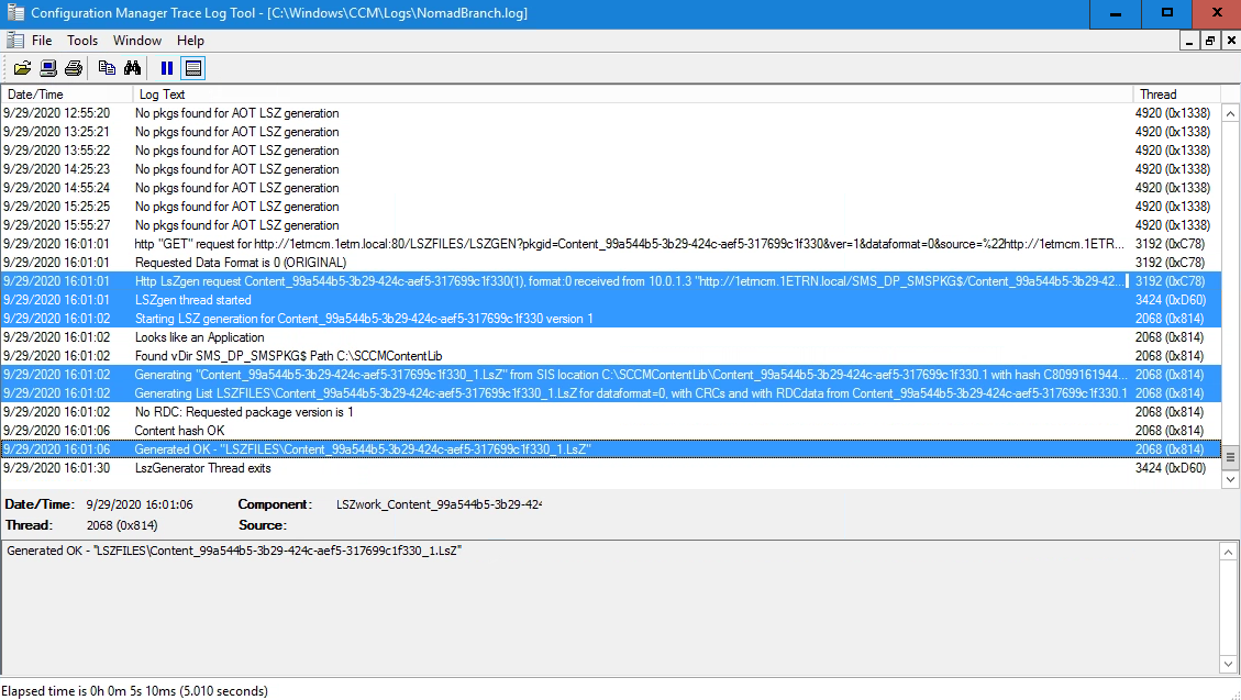 Configuration Manager NomadBranch log