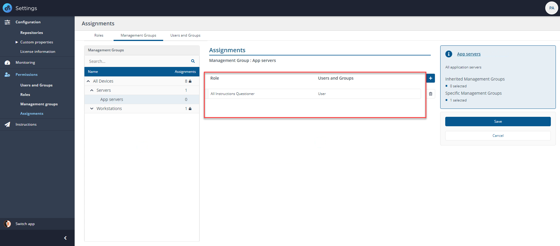 App servers management group