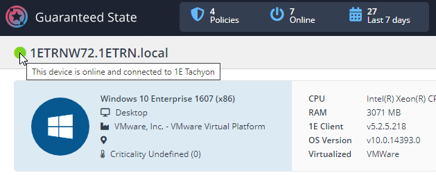 Device online and connected to Tachyon