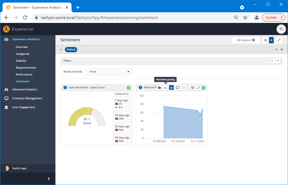 Setting the Network Performance Survey tile to View latest grading