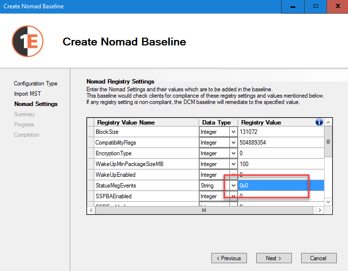 Create Nomad Baseline - Nomad Setting hex value