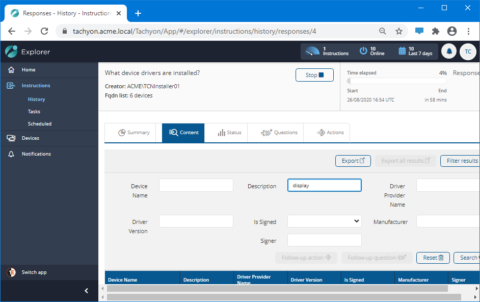 Filtering the results to drivers that include the word display